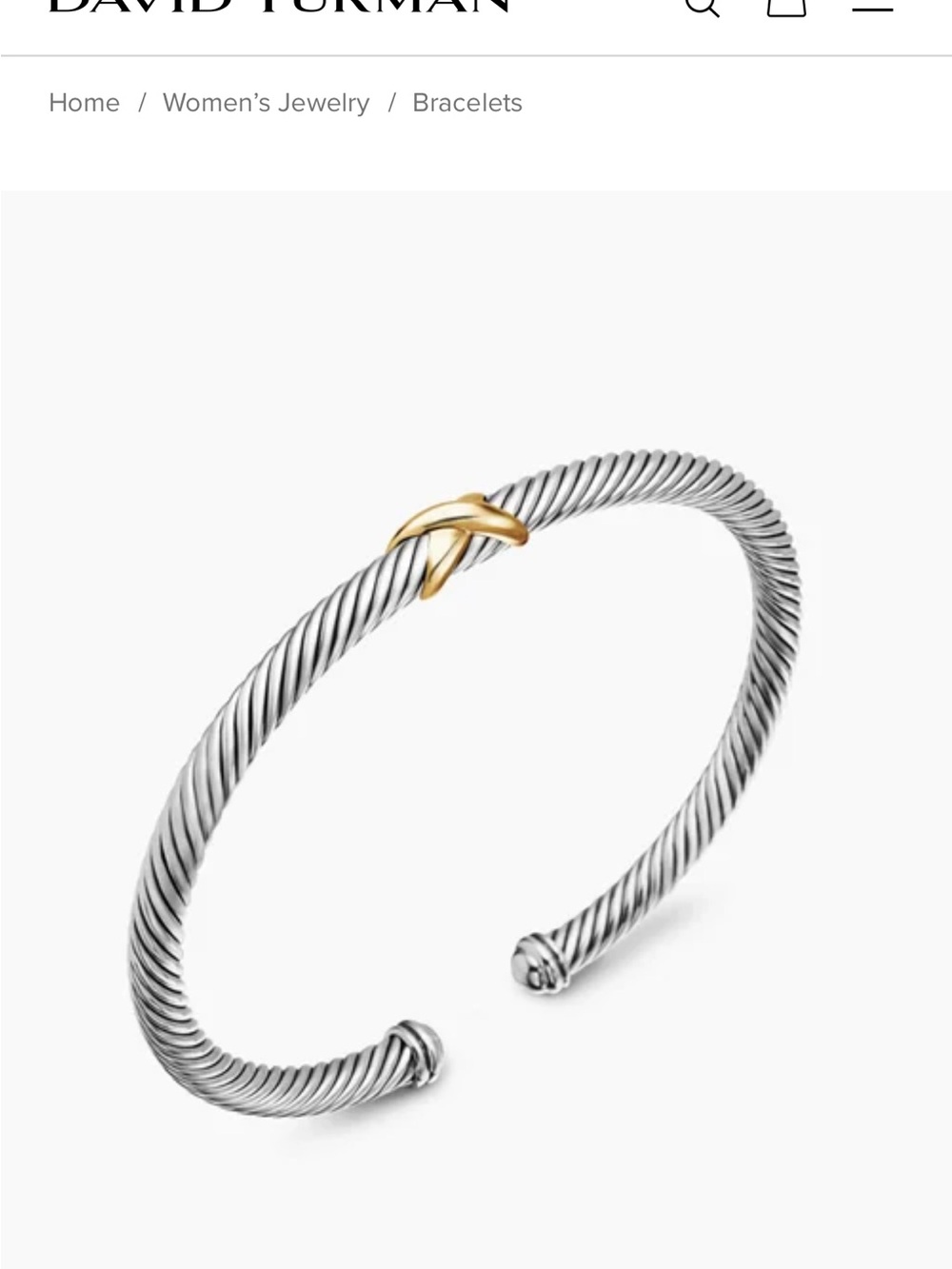 David Yurman Cable Cuff Bracelet with gold X - Picture 6 of 6